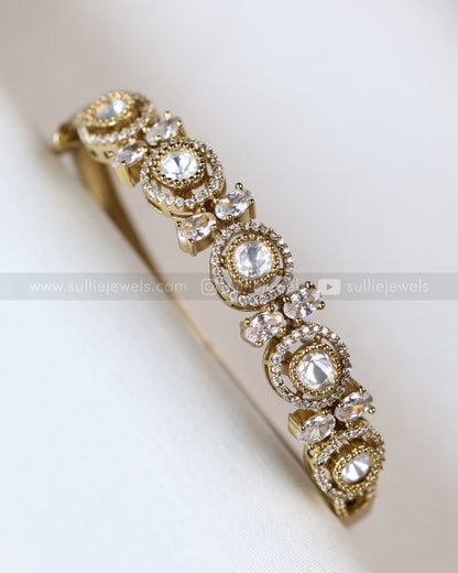 9025 - Minimal White Victorian Polki Openable Cuff Bangle