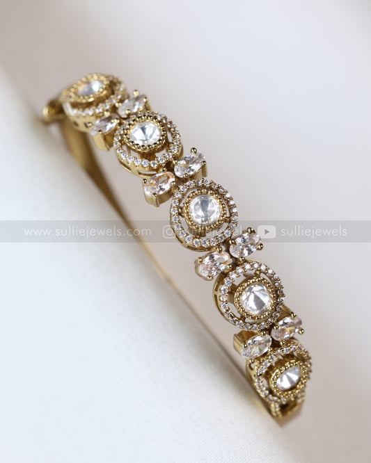 9025 - Minimal White Victorian Polki Openable Cuff Bangle