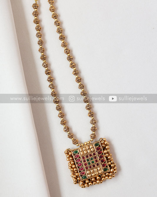Reversible Square Peacock Pendant Set with 2 Studs
