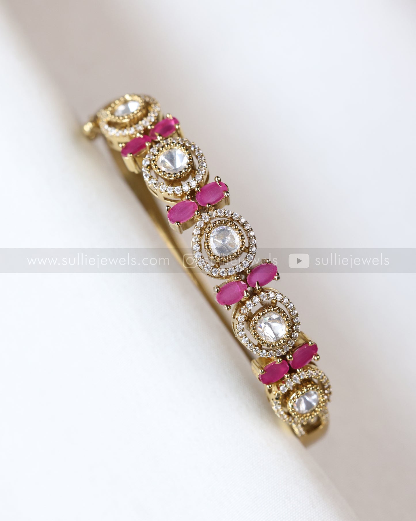 9026 - Minimal Ruby Victorian Polki Openable Cuff Bangle