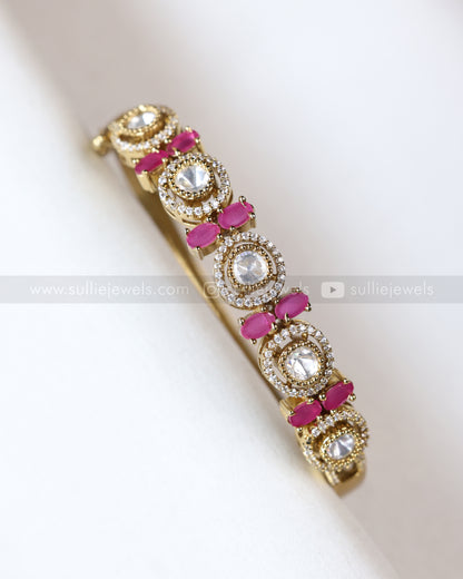 9026 - Minimal Ruby Victorian Polki Openable Cuff Bangle