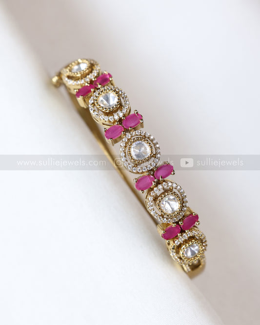 9026 - Minimal Ruby Victorian Polki Openable Cuff Bangle
