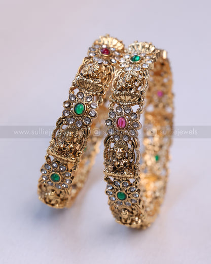 9052 - Sullie Basic Flower & Lakshmi Stone Gold Bangle - Set of 2