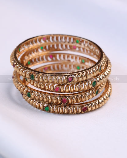 9041 - Sullie Basic - Multi Stone Spiral Design Bangle - Set of 4