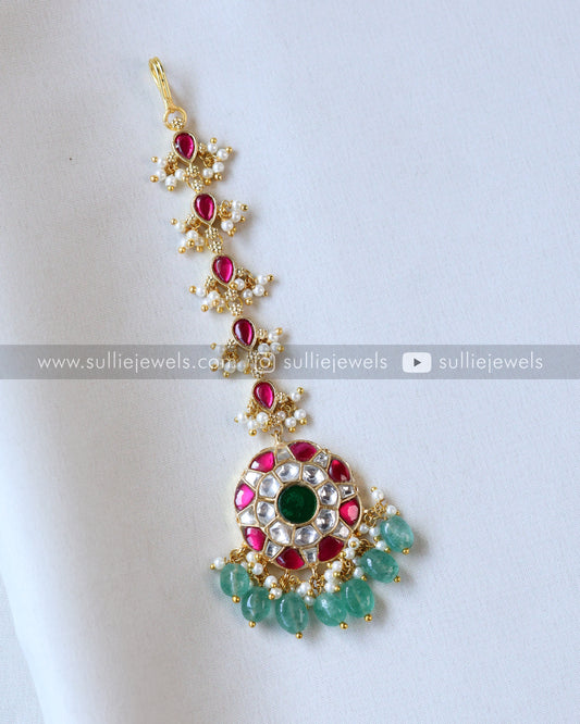 Premium Jadau Floral Tikka with Mint beads