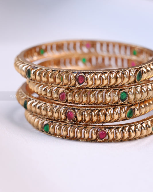9041 - Sullie Basic - Multi Stone Spiral Design Bangle - Set of 4