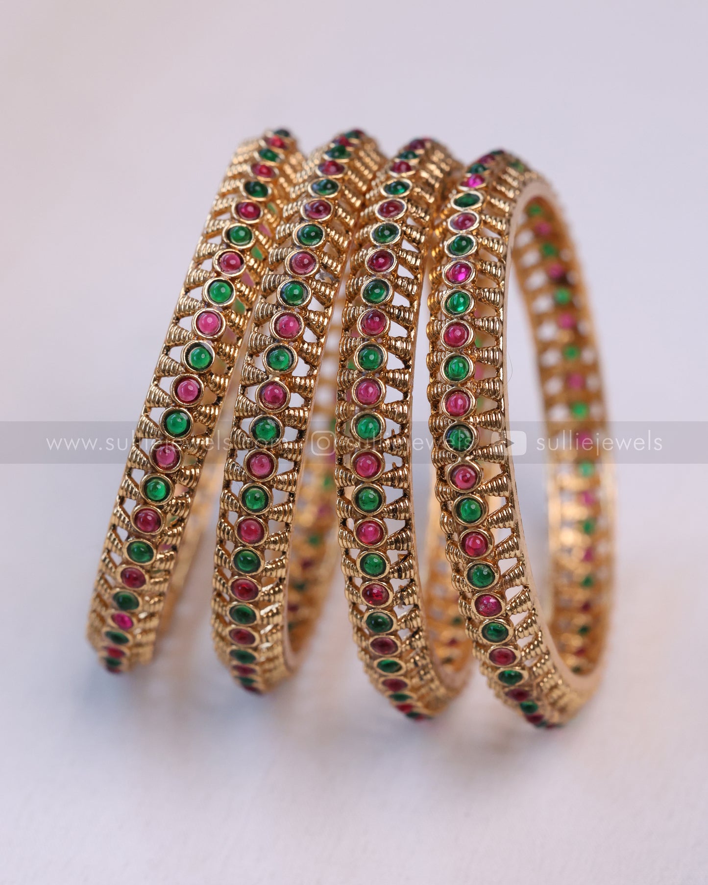 9064 - Sullie Basic - Multi Stone Rajwadi Bangle - Set of 4