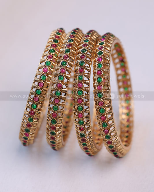 9064 - Sullie Basic - Multi Stone Rajwadi Bangle - Set of 4