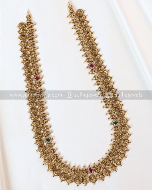 Detailed Lakshmi Coin Haram / Kaashu Maala with Earring