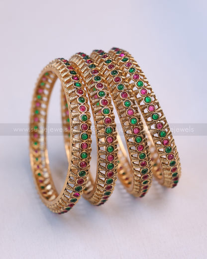 9064 - Sullie Basic - Multi Stone Rajwadi Bangle - Set of 4
