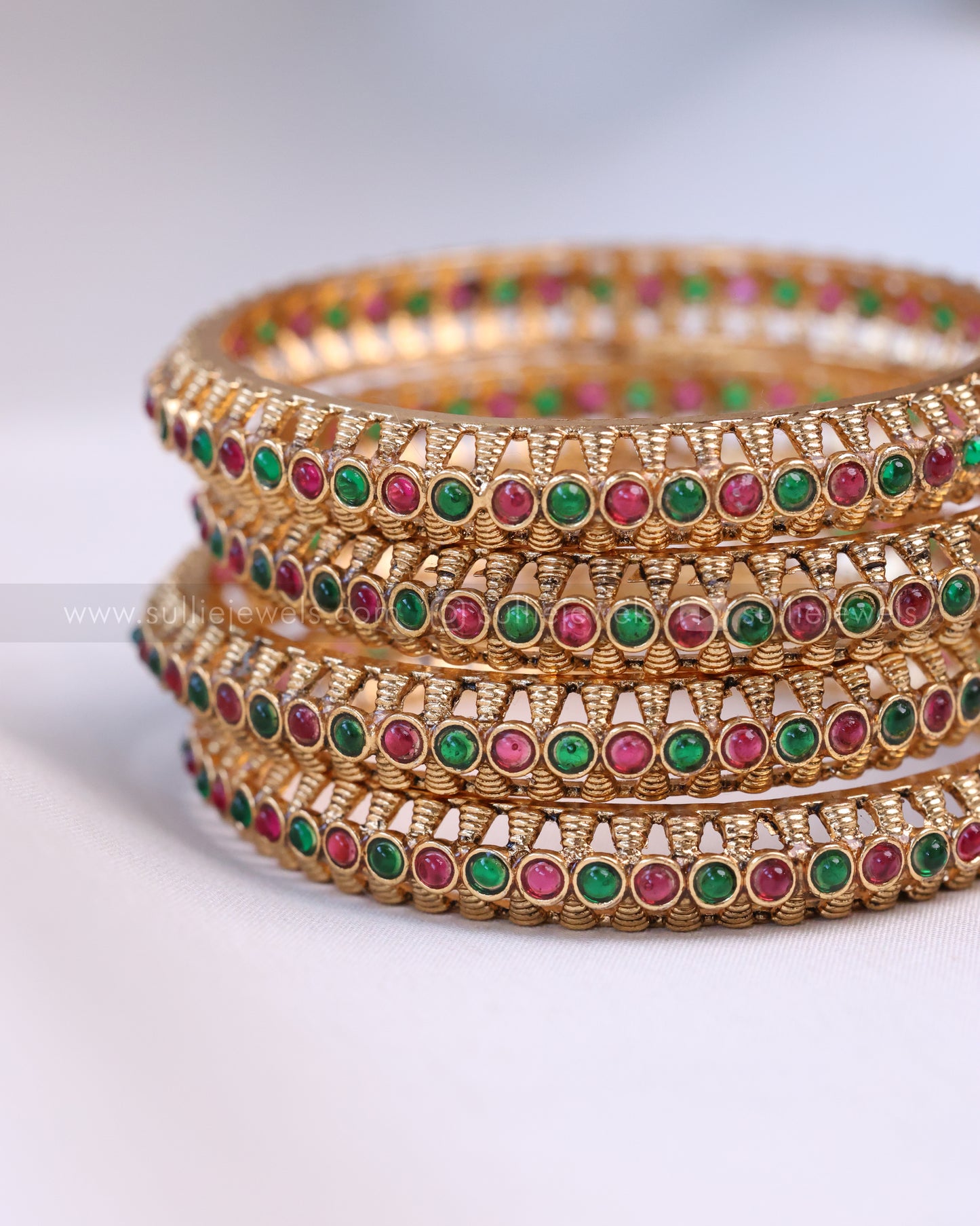 9064 - Sullie Basic - Multi Stone Rajwadi Bangle - Set of 4