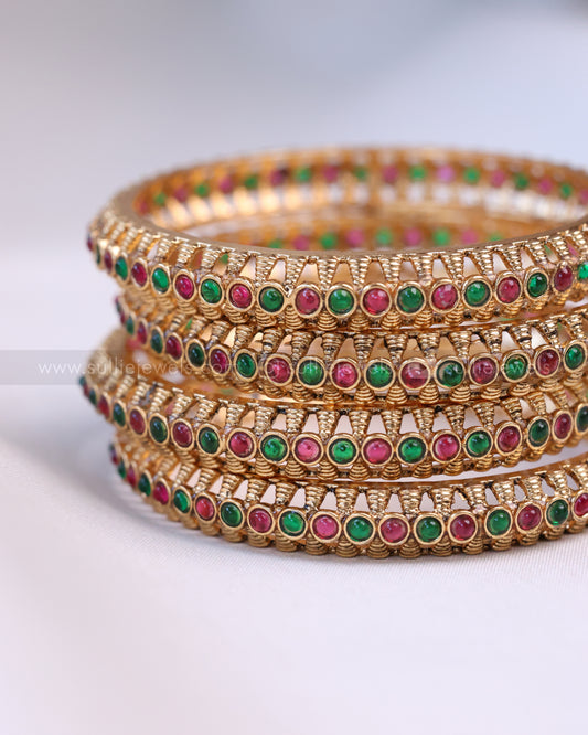 9064 - Sullie Basic - Multi Stone Rajwadi Bangle - Set of 4