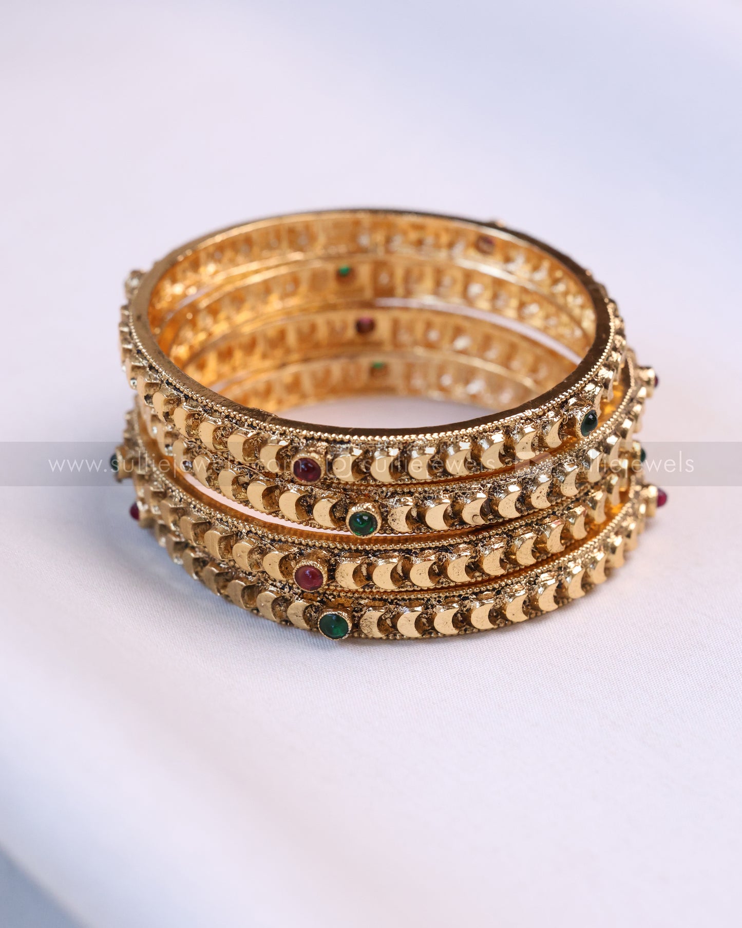 9045 - Sullie Basic - Multi Stone Crescent Moon Bangle - Set of 4