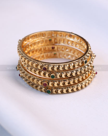9045 - Sullie Basic - Multi Stone Crescent Moon Bangle - Set of 4