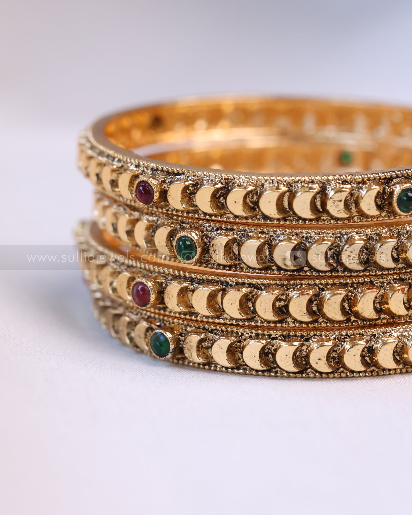 9045 - Sullie Basic - Multi Stone Crescent Moon Bangle - Set of 4