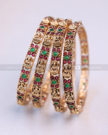 9061 - Sullie Basic Lakshmi Ruby Green Floral Bangle - Set of 4