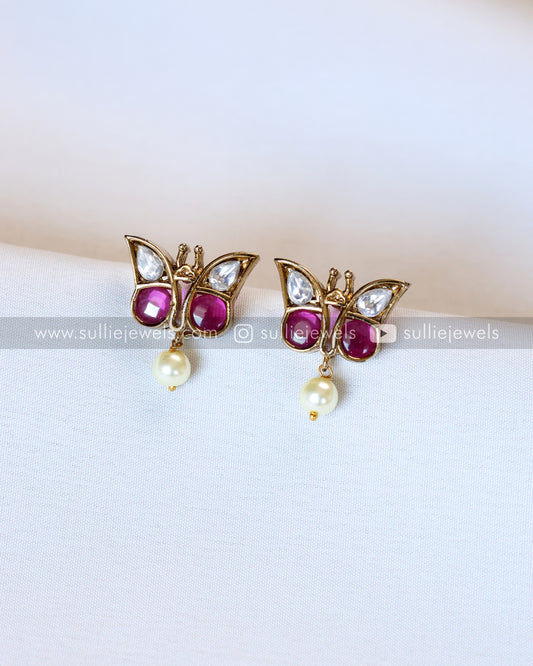 Ruby & White Minimal Butterfly Stud