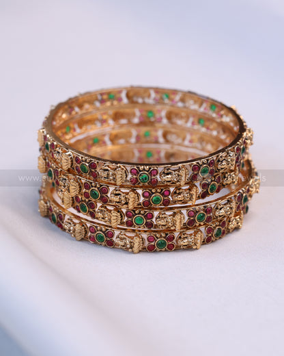 9061 - Sullie Basic Lakshmi Ruby Green Floral Bangle - Set of 4