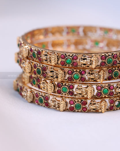 9061 - Sullie Basic Lakshmi Ruby Green Floral Bangle - Set of 4