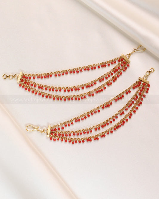 Premium Three Layer Ear Chain - Orange Beads