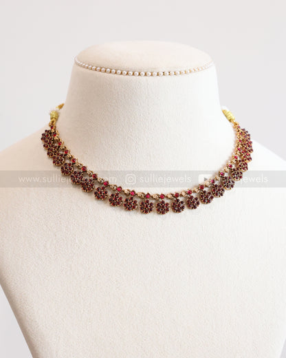 3850 - Sullie Basic - Ruby Floral Necklace with Stud