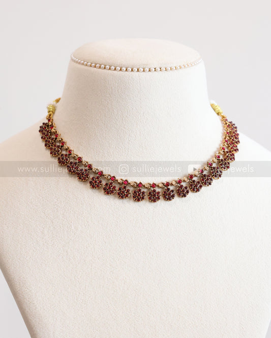 3850 - Sullie Basic - Ruby Floral Necklace with Stud