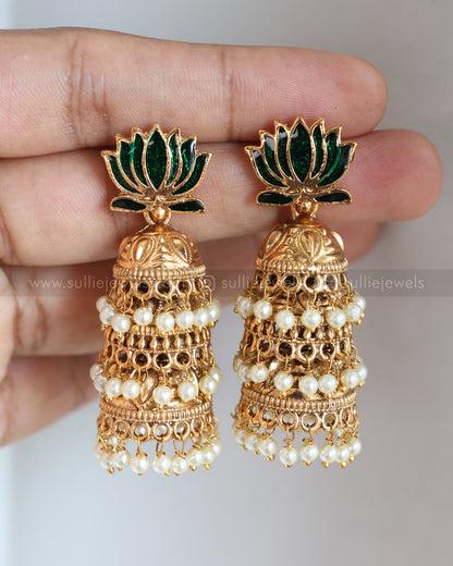 Sullie Basic Lotus 3 Layer Pearl Jhumka