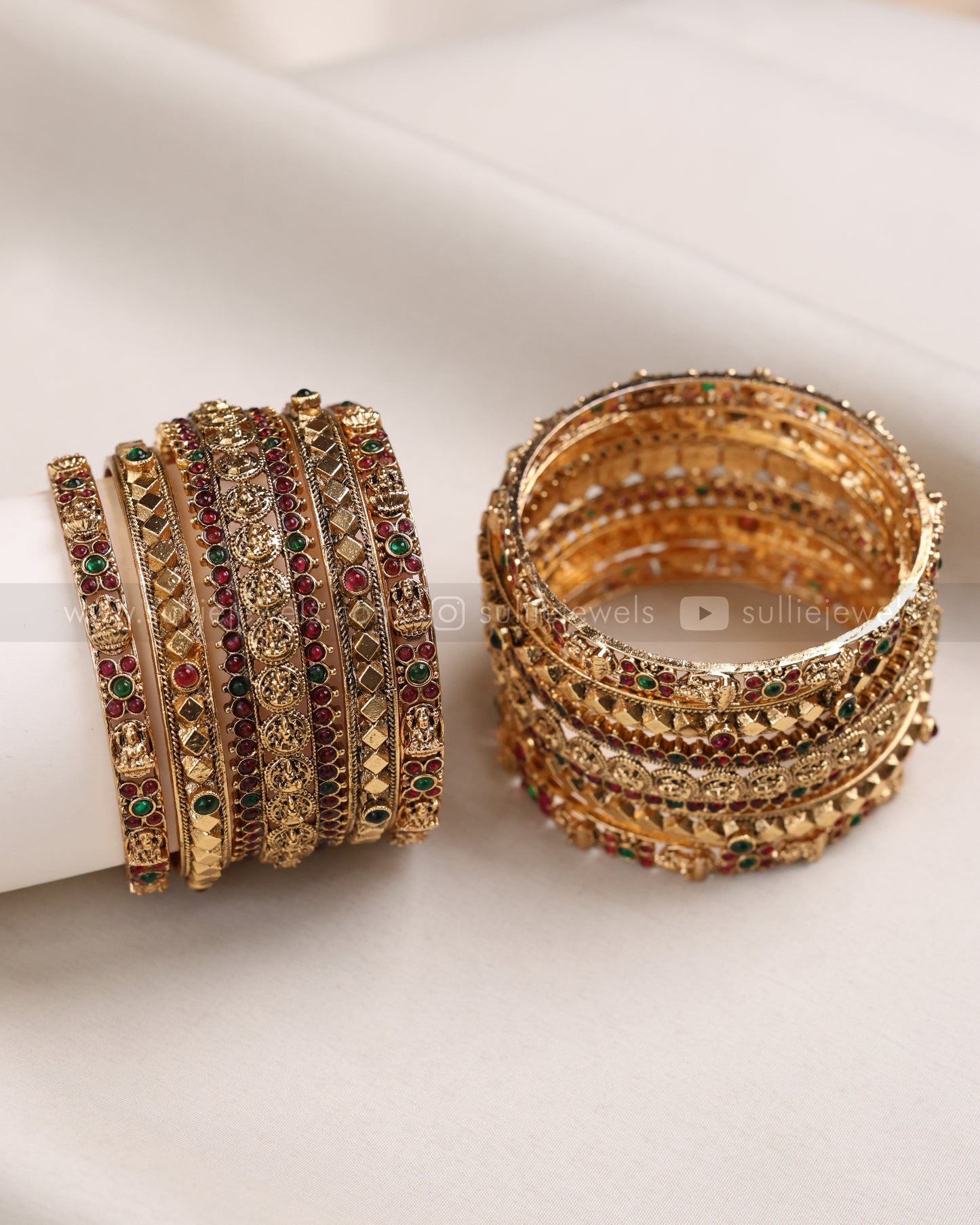Lakshmi Multicolour Stone Coin Layered Bangle Stack - 10 pieces
