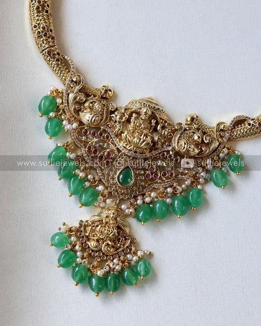 Gold Premium Goddess Hasli Necklace with Earring - Mint Beads