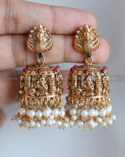 Sullie Basic Little Krishna Peacock Gold Jhumka - Mint, Pearl & Ruby