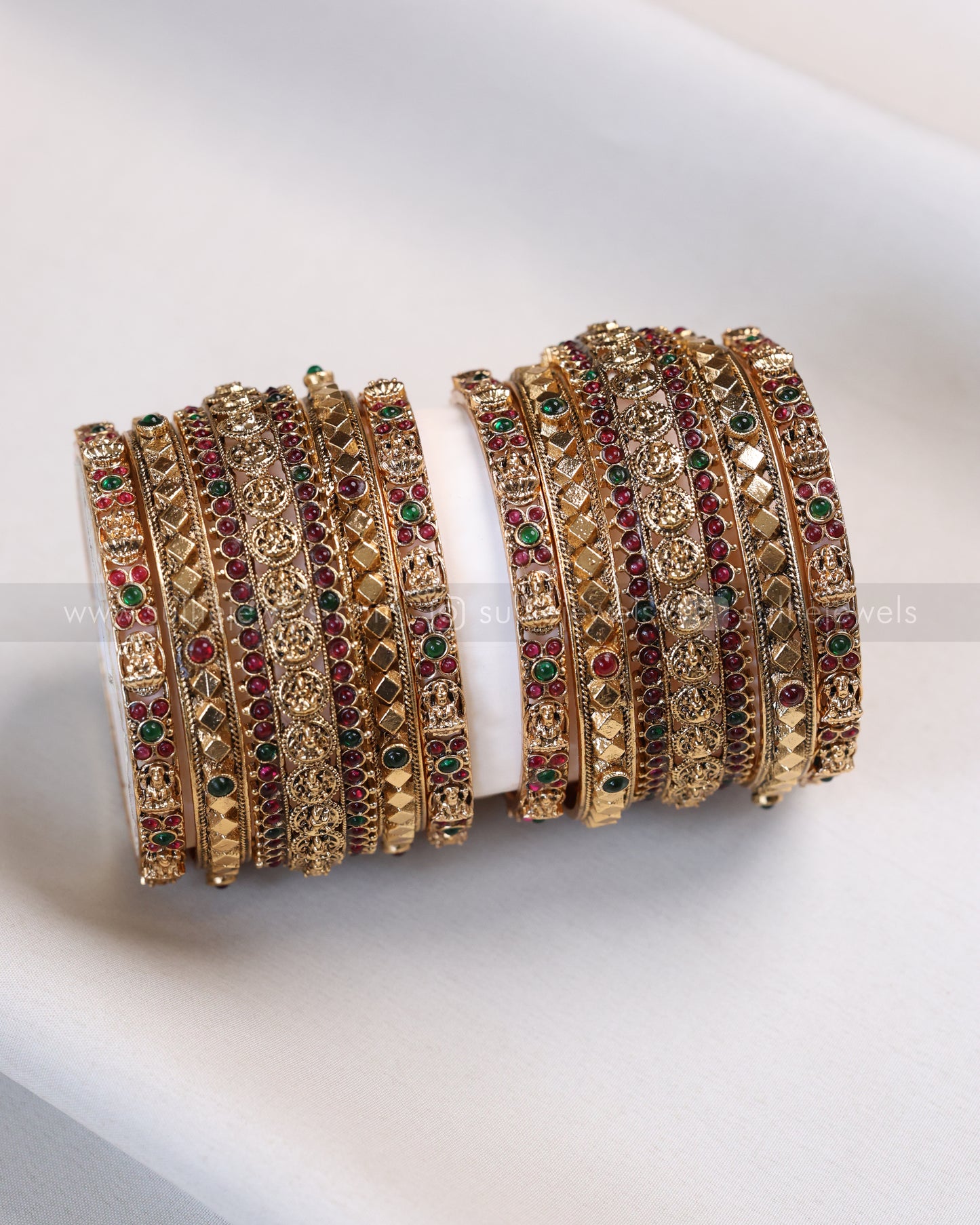 Lakshmi Multicolour Stone Coin Layered Bangle Stack - 10 pieces