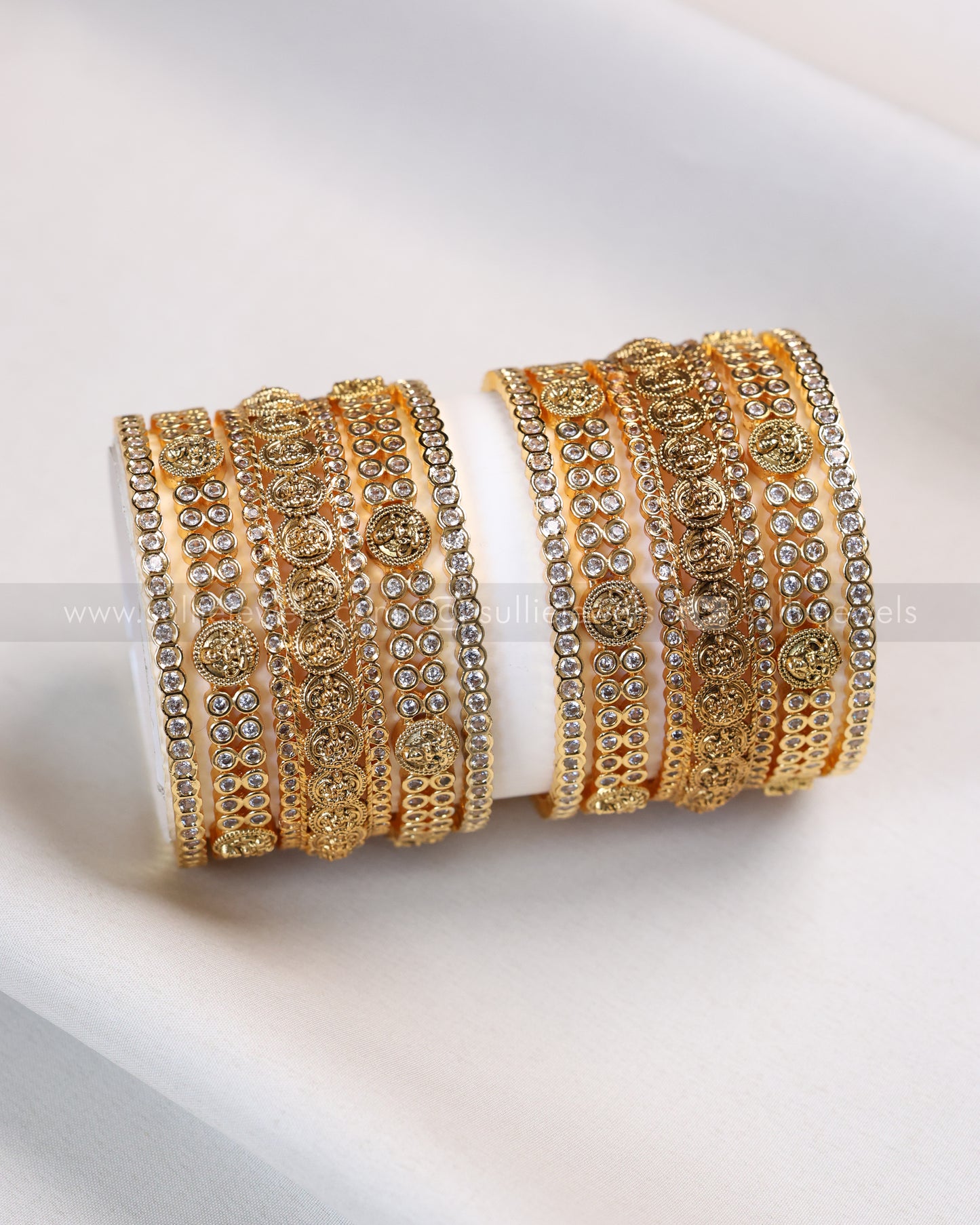 Premium Coin & White Stone Bangle Combo - Set of 10 bangles