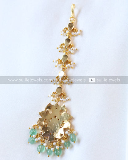 Premium Peacock Jadau Kemp Tikka with Mint beads