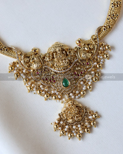 Gold Premium Goddess Hasli Necklace with Earring - Gold Beads