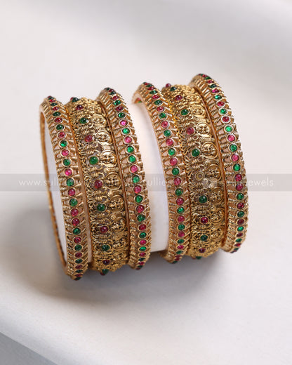 Sullie Basic Multi Stone Coin Rajwadi Bangle Combo - Set of 6 Bangles