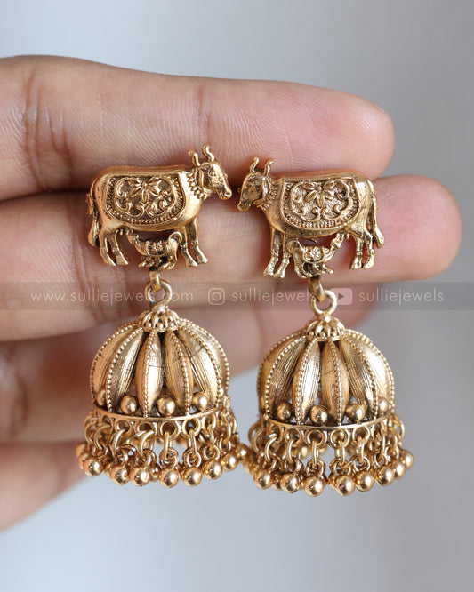 E1237 - Sullie Basic Antique Gold Nandi Jhumka