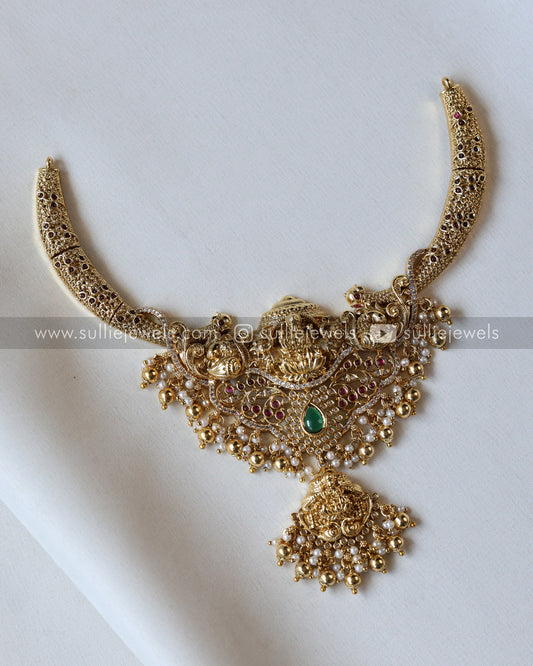 Gold Premium Goddess Hasli Necklace with Earring - Gold Beads