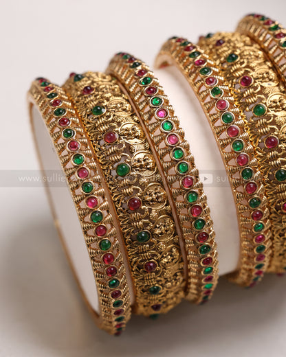 Sullie Basic Multi Stone Coin Rajwadi Bangle Combo - Set of 6 Bangles