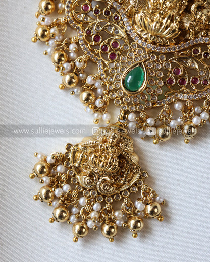 Gold Premium Goddess Hasli Necklace with Earring - Gold Beads