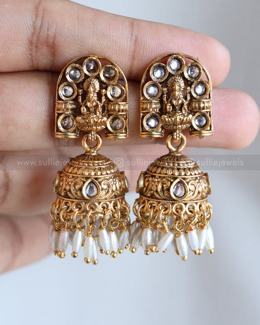 E1240 - Sullie Basic Gold White Jhumka with Rice Pearl