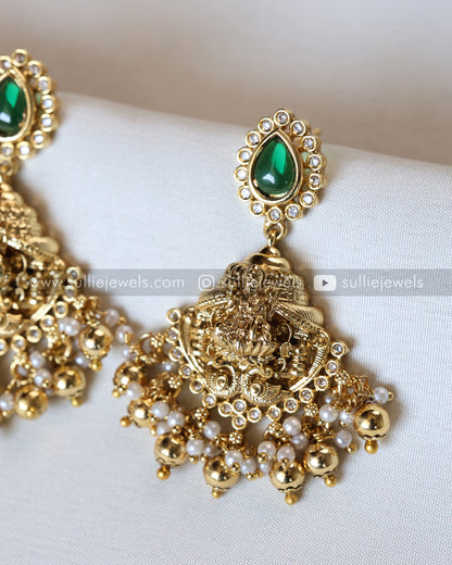 Gold Premium Goddess Hasli Necklace with Earring - Gold Beads