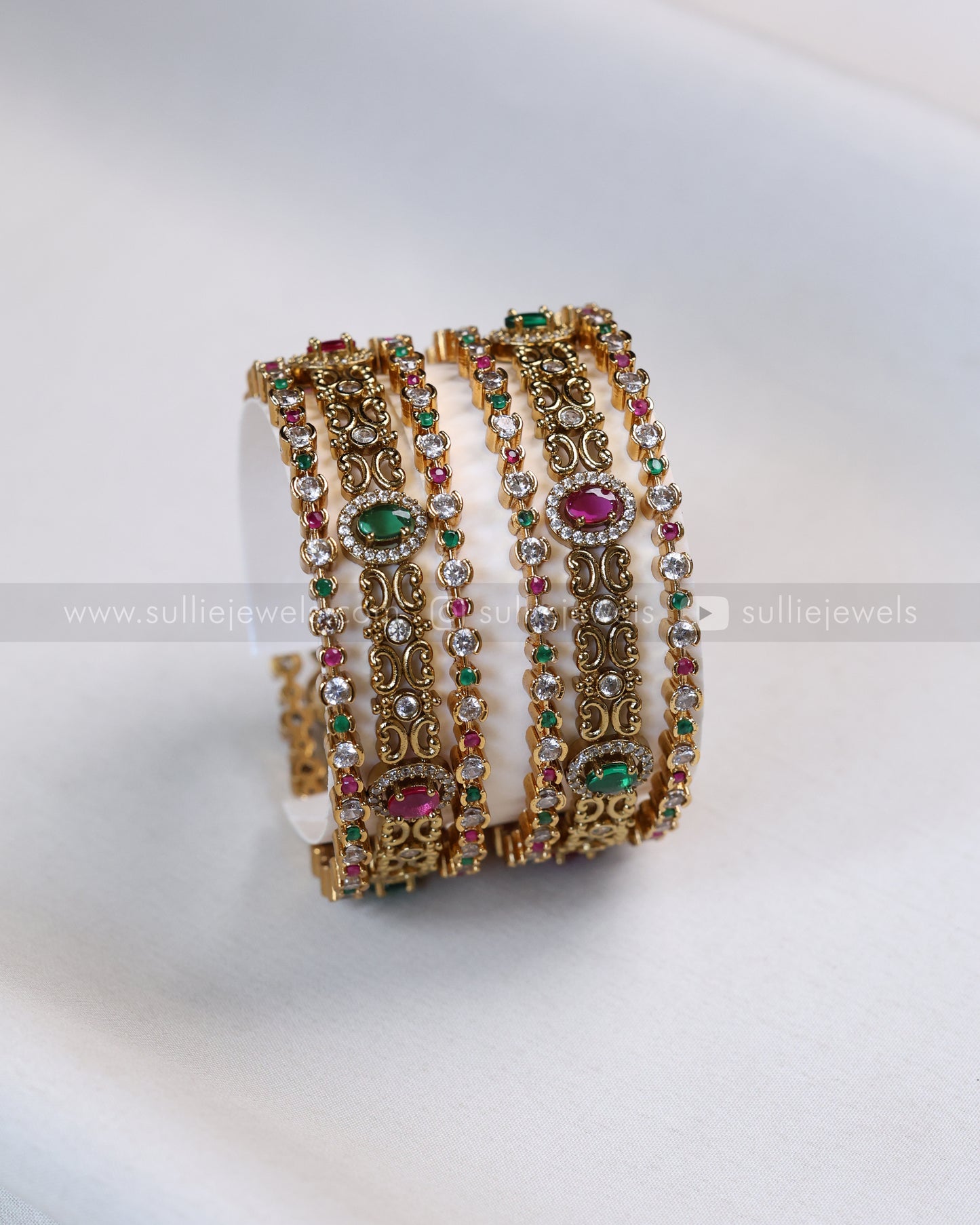 Multicolour Minimal Oval Stone Bangle Combo - Set of 6 bangles