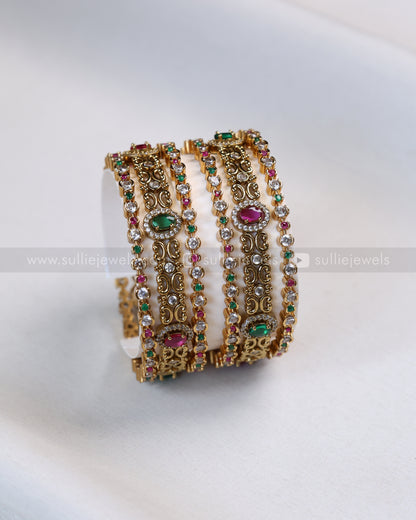 Multicolour Minimal Oval Stone Bangle Combo - Set of 6 bangles