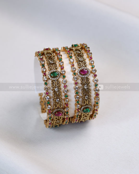 Multicolour Minimal Oval Stone Bangle Combo - Set of 6 bangles