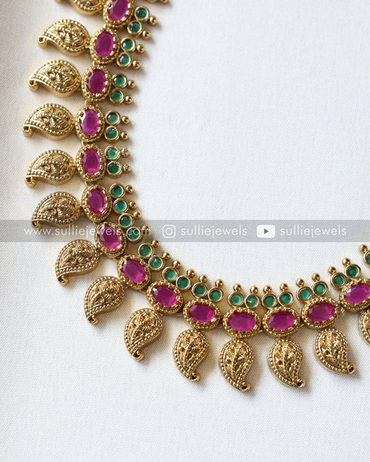 Ruby & Green Gold Mango Necklace with Jhumka