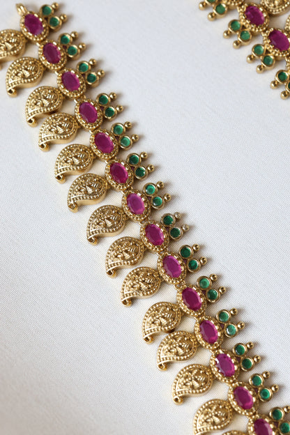 Ruby & Green Gold Mango Haram with Jhumka