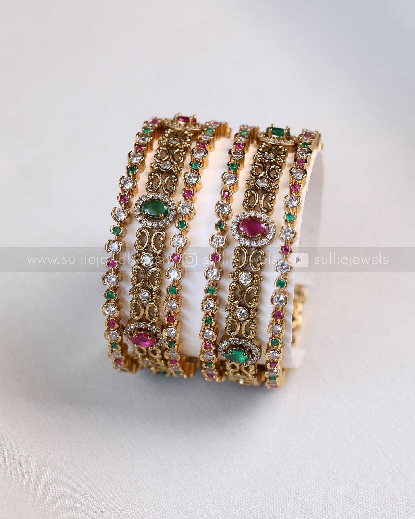 Multicolour Minimal Oval Stone Bangle Combo - Set of 6 bangles
