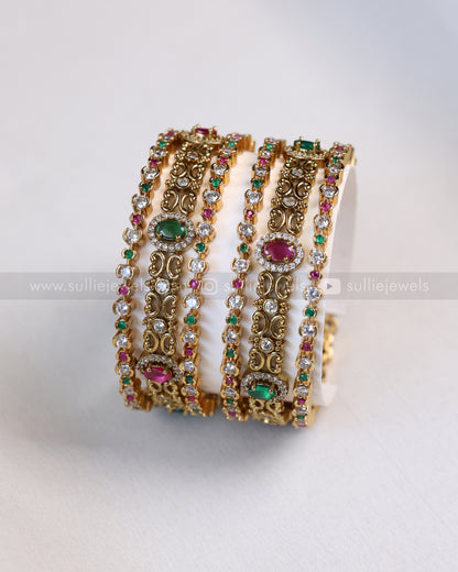 Multicolour Minimal Oval Stone Bangle Combo - Set of 6 bangles