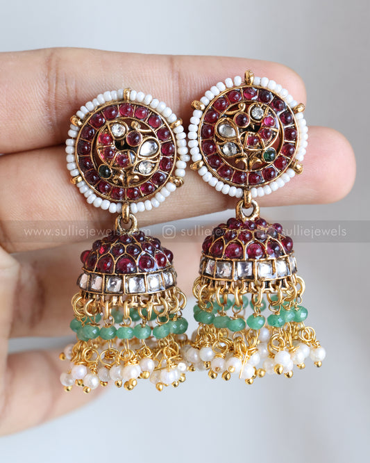 E1246 - Sullie Basic Jadau Kemp Replica Peacock Jhumka