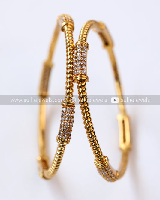 White Stone Gold Bangle - Set of 4